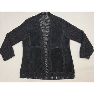 Central Falls XL Black Open Front Cardigan Suede Crochet Long Sleeve Whimsigoth